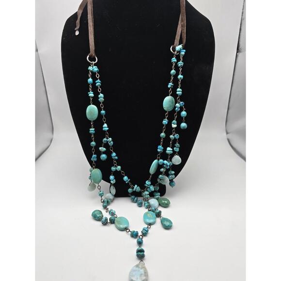 Chan Luu Boho Gem Necklace w/ Turq & Sterling Accents 40